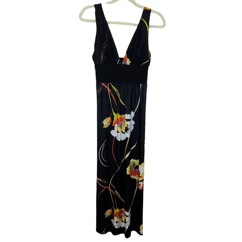 Hypnotized Dress Women XS Black Bright Floral Knit Maxi Sleeveless Casual Summer - Picture 1 of 12